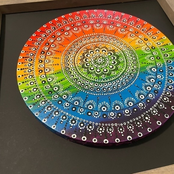 Hand painted original dot mandala style w/frame - Picture 5 of 5